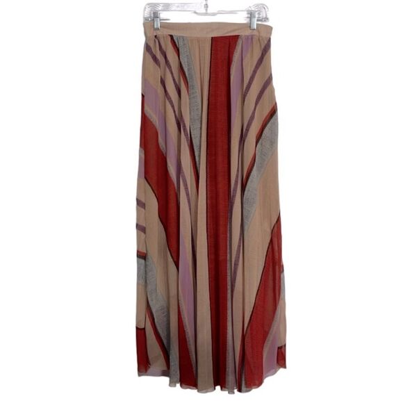 H&M Accordion Pleated Multicolored Striped Chiffon High Waist Maxi Skirt Size 10 - Picture 2 of 10